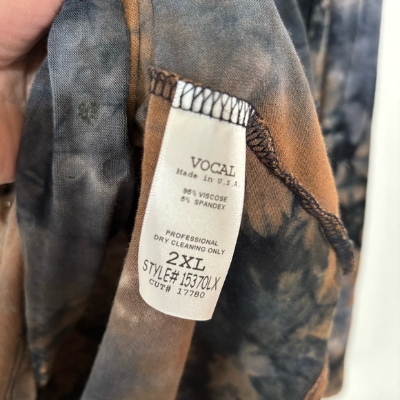 Vocal Navy/Taupe Tie Dyed Heavy Embellished Long Sleeve Tunic Top Size 2XL - Picture 7 of 8